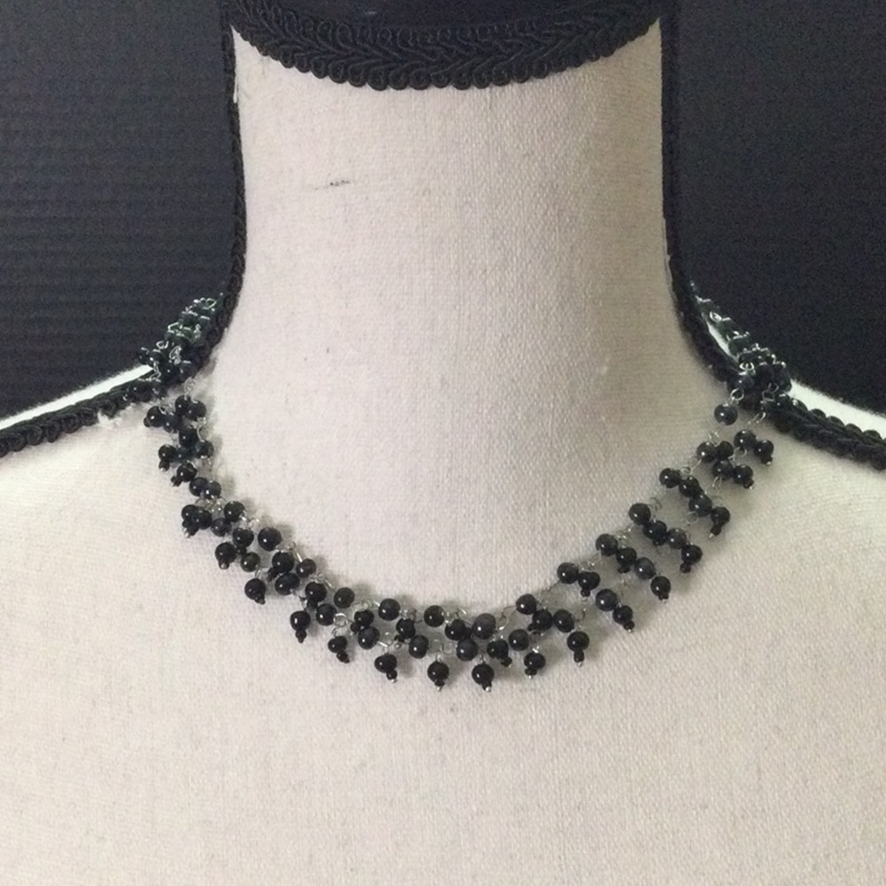 Two Tiered Silver and Black Bead Necklace with Adjustable Clasp
